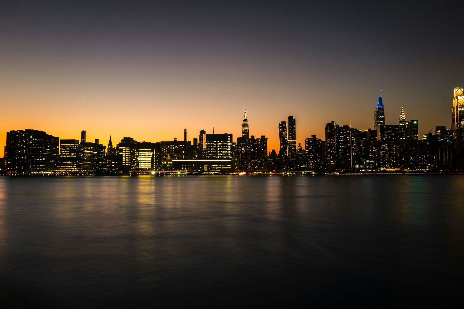 The Manhattan skyline at dusk